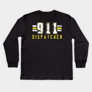 911 American Flag Dispatcher Thin Gold Line Operator Kids Long Sleeve T-Shirt